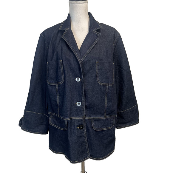 Apostropher Denim Jean Barn Jacket Blazer Plus size 22W Stretch Pockets Casual - Picture 1 of 7